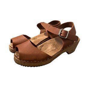 Free People MIA Anja Womens Brown Leather Open Toe Sandal Clogs Size 5 EU35
